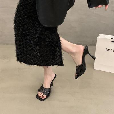 Женские серебряные французские босоножки-шлепанцы 2025 года на высоком каблуке для активного отдыха