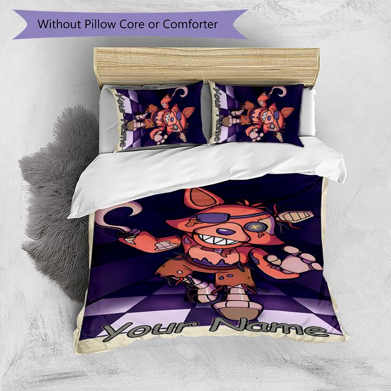 3pcs Custom Name Five Nights at Freddy's Bedding Set Duvet Cover Closure Includes 1 Duvet Cover & 2 Pillowcases for All Seasons Bedroom Decor