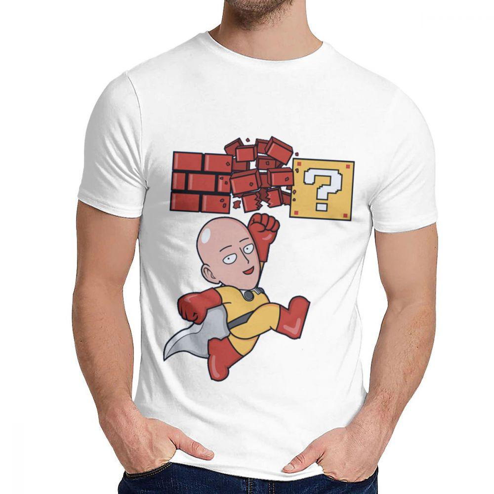 Гик One Punch Man Сайтама Футболка Унисекс Хипстерская Хлопковая Футболка Круглый Вырез