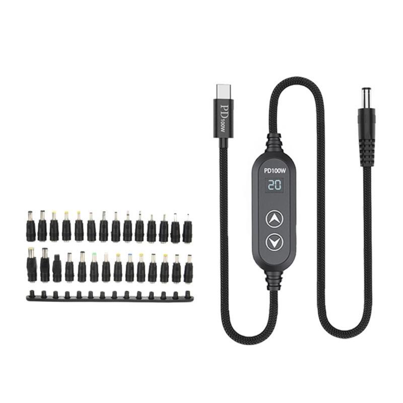 USB C Power Cord with 28 Adapters 100W Highest Efficiency Variable Power Supply DC5.5 Type C Charging Cable 120cm