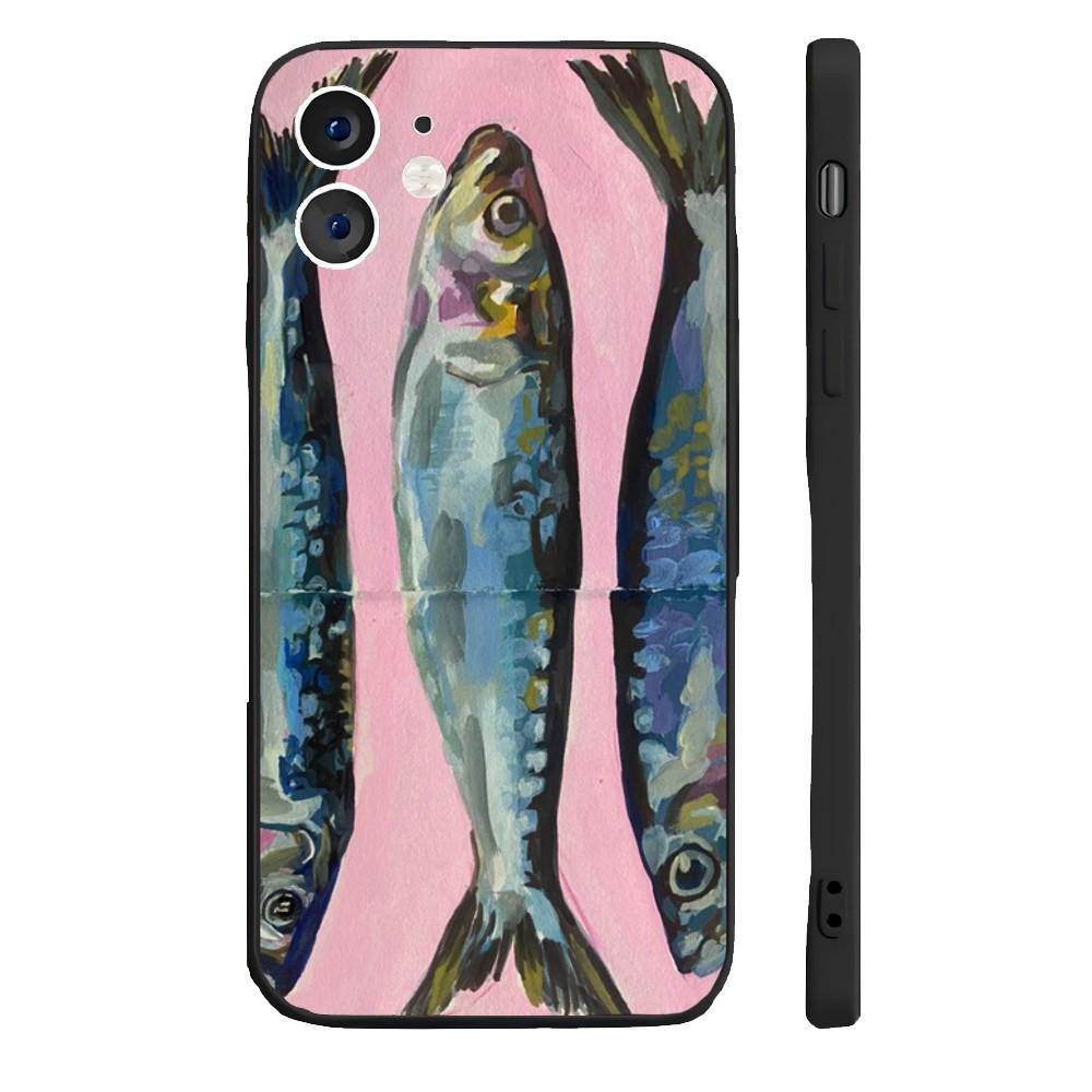 Забавный чехол для телефона с сардинами для iPhone 17 16 15 14 13 12 11 Pro Max Mini SE 7 8 Plus 17E Ударопрочный нескользящий силиконовый мягкий чехол