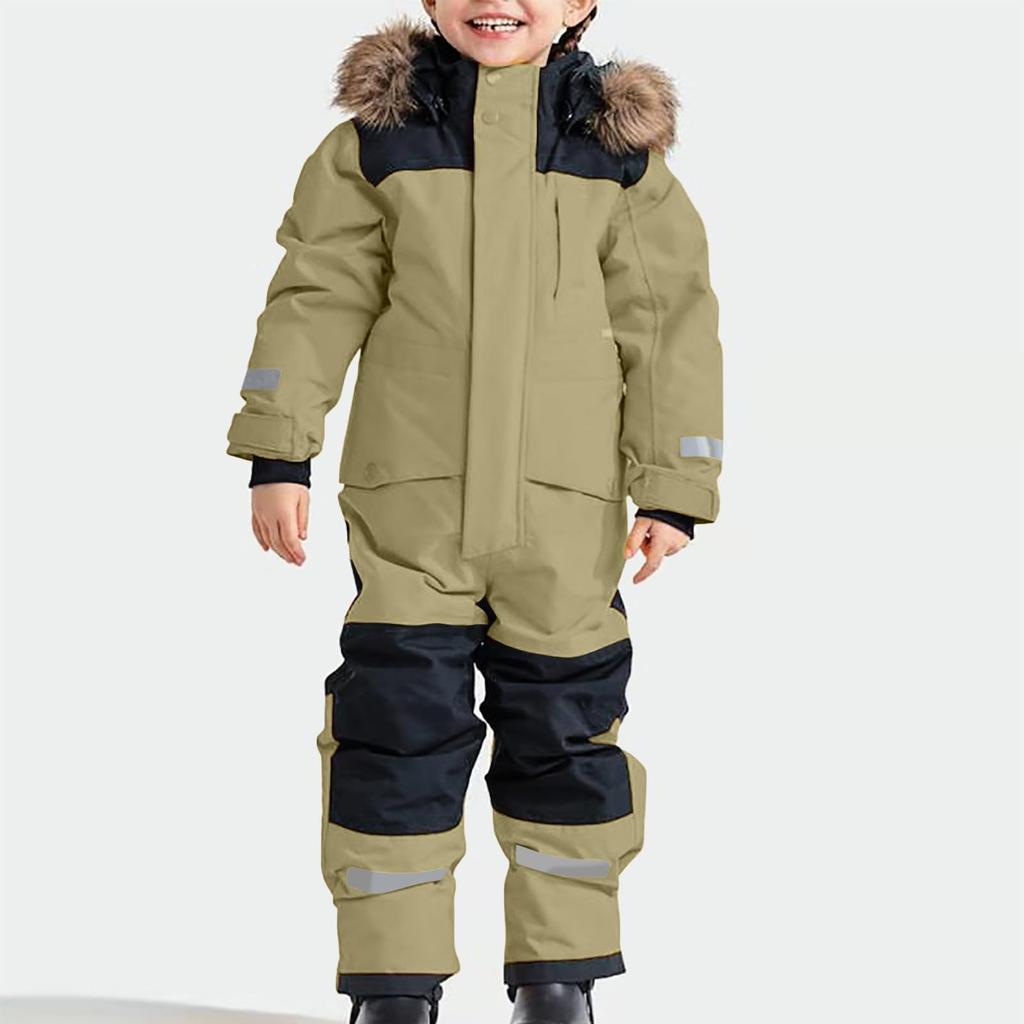 Children's Fashion Outdoor Waterproof Fleece-Lined Thickened Warm Boys' And Girls' One-Piece Ski Suit