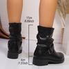 Lucyever Fashion Buckle Black Ankle Boots Women Pu Leather Thick Bottom Combat Boots Woman Slip On Platform Punk Botas Mujer