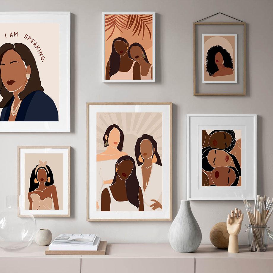 Мода Чернокожие Подруги Вечеринка Бохо Настенное Искусство Холст Живопись Скандинавский Постер и Принты Бар Настенные Картины для Декора Гостиной