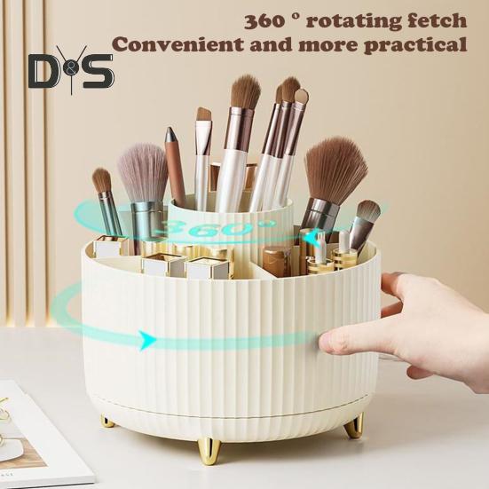 Makeup Brush Holder Large Capacity Multiple Compartments Multi-angle Rotating Countertop Cosmetic Organizer