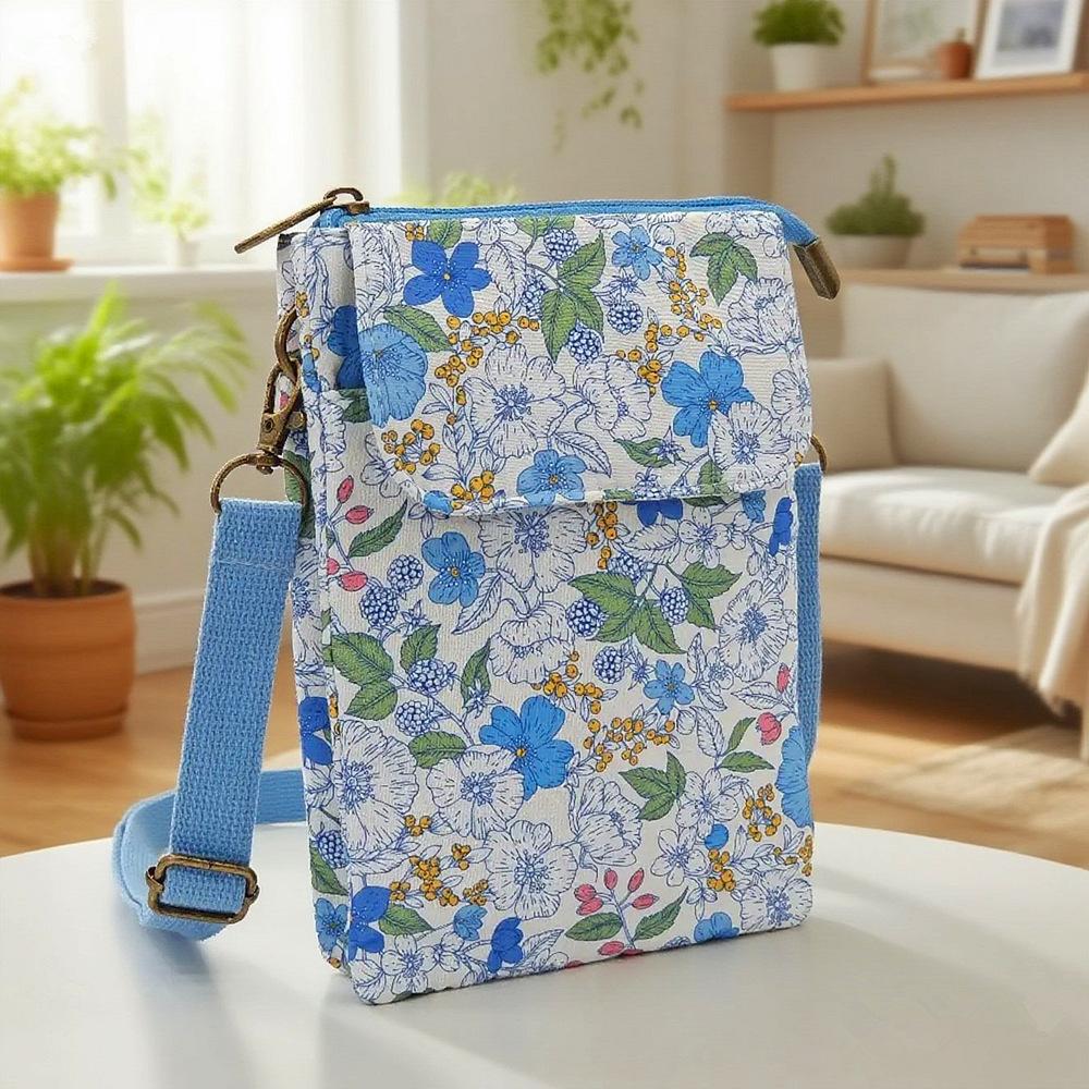 Fresh and Gentle Artwork Printed Series 5-Layer Crossbody Phone Bag, Shoulder Bag, Fabric Money Box