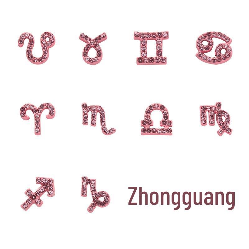 Pink Zodiac-Inspired Gem-Free Alloy Jewelry: Aries & Leo 3D Fingertip Nail Art