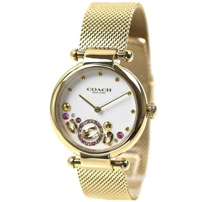 Браслет Kelly Round Mesh с белым циферблатом Sunray Crystal Sculpt Gold 14504003 [Coach] [Товар]