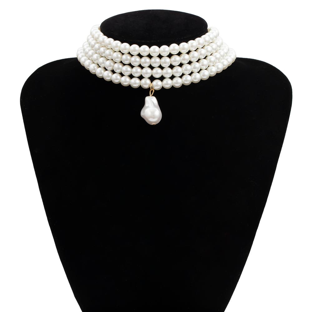 Layered Short Imitation Pearl Choker Necklace for Women White Beads Necklaces Wedding Jewelry on Neck Lady Pearl Choker Collar