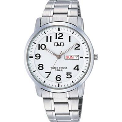 Мужская W474-204 ( Часы Q&Q Модель из нержавеющей стали) Круглые часы из серебристой нержавеющей стали, аналоговые
