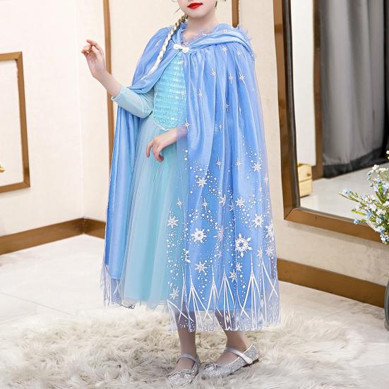 Костюм принцессы-плащаницы для детей, нарядная накидка с капюшоном, синяя сетка, украшения для вечеринок, косплей, мероприятия, фэнтези, ролевые игры, наряд