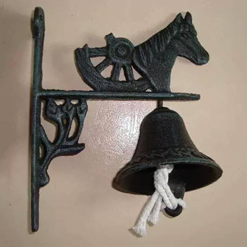 WTEMPO Iron Horse Head Shaped Doorbell Retro Hand-Cranked Decor Door Hanging Bell for Home Yard Garden Farm Housewarming Christmas Welcome Decoration