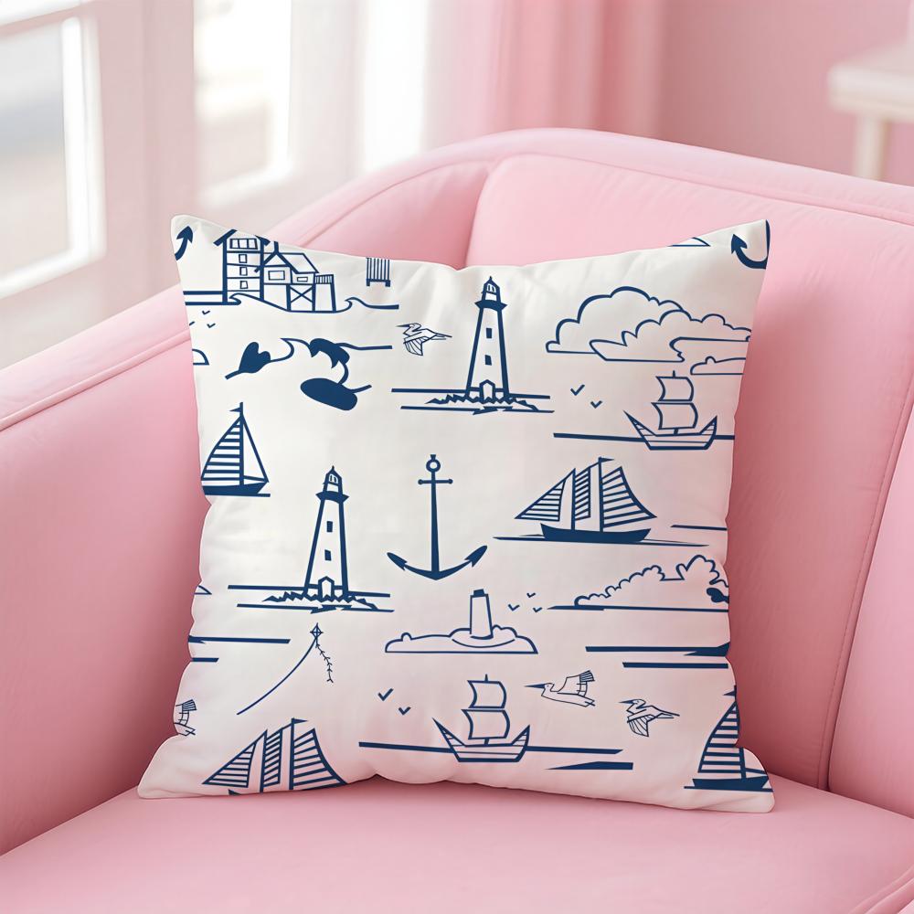 Ocean Blue Compass with Anchor Cushion Cover Pillow Case Soft Skin Friendly Fabric Concealed Zipper