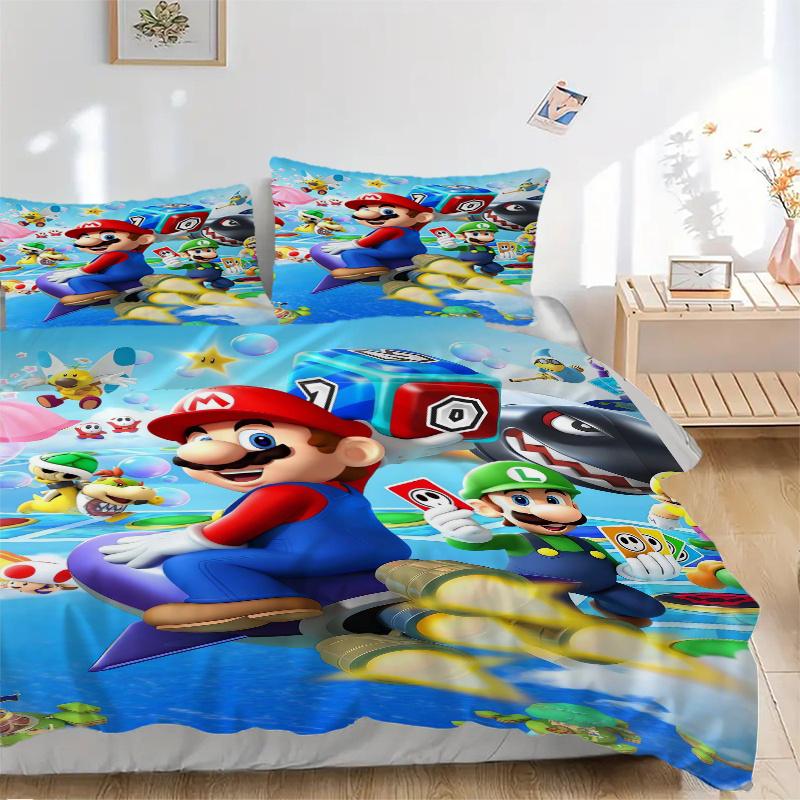 3pcs Super Mario Bros Quilt Cover Set (1 Quilt Cover + 2 Pillowcases Without Pillow Core), High-Definition Printing for Home and Dormitory.F086
