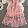 Summer Women Elegant Polka Dot Mesh Ruffles Sweet Princess Cake Party Dresses