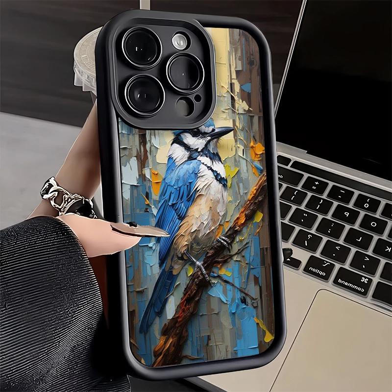 Чехол для телефона iPhone 17 Air 16E 15 16 Pro Max Стиль масляной живописи Птица Чехол 14 Plus 13 12 Mini Мягкий силиконовый чехол Fundas