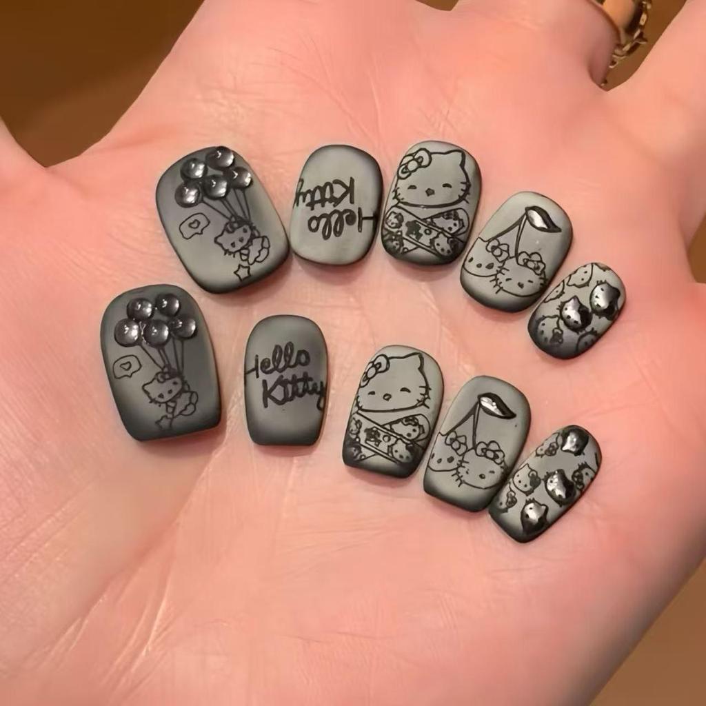 3D Bow & Heart Red Polka Dot Wearable Nail Art Stickers - Long Thin Girly Design