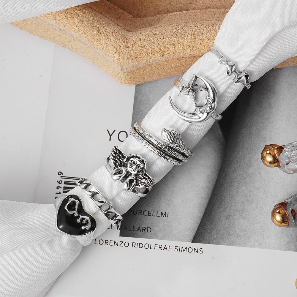 6 шт./компл. серебряное геометрическое металлическое кольцо для вечеринок для девочек, минималистское гладкое кольцо в стиле панк