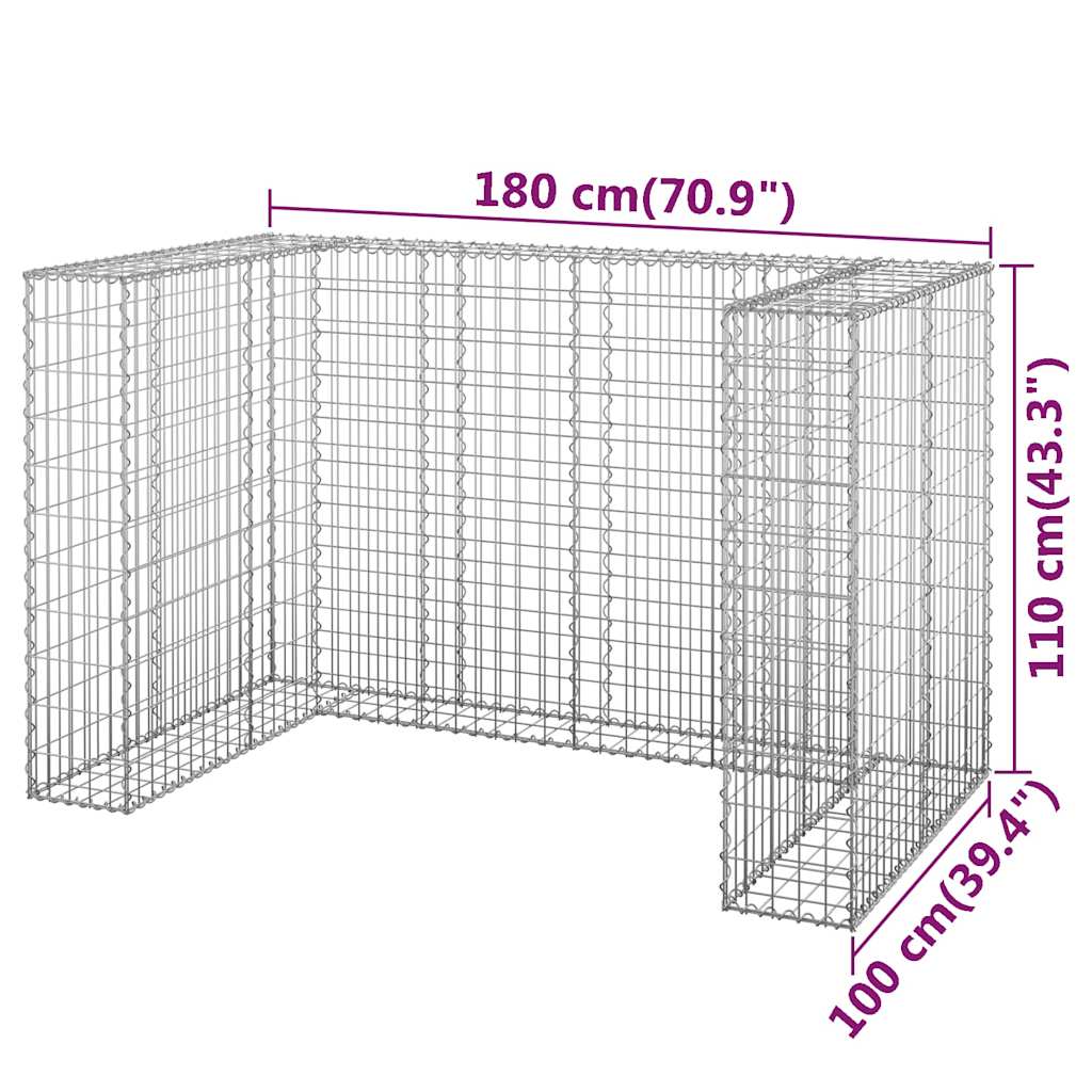 Gabion Wall for Trash Cans Galvanized Steel 180 x 100 x 110 cm