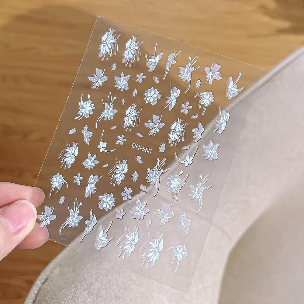 Snow Mowed Hand-painted White Flower Manicure Sticker Super Fairy White Magnolia Thin Tough Back Glue Petal Nail Sticker