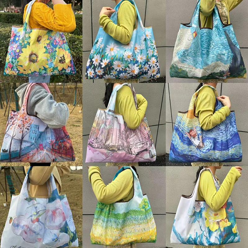 Bag Foldable Shopping Bag Reusable Grocery Storage Bag Nylon Portable Shoulder Handbag Travel Tote Bag