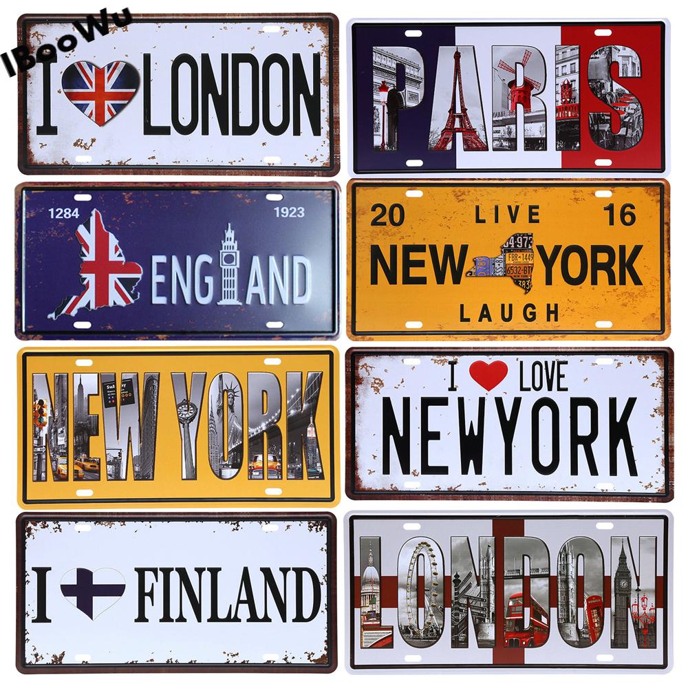 Worldwide Popular City License Plate Poster Vintage Wall Decor North America Metal Tin Sign Plaques Poster 15x30cm