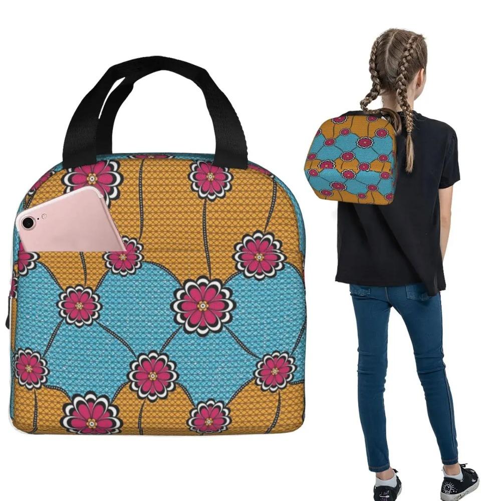Ankara Dutch Wax African Pattern Insulated Lunch Bag for Women Children Portable Food Boxes Thermal Lunch Box Tote