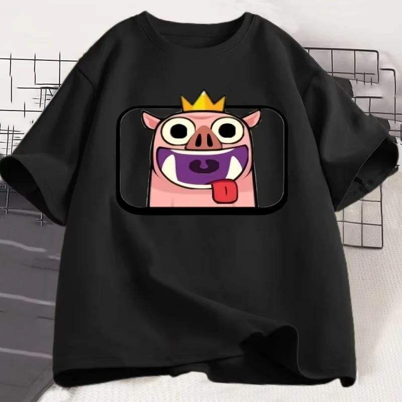 Эмоция Кабан с Короной Clash Royale Графические Футболки Повседневные с Круглым Вырезом с Короткой Рукавом Футболка Мужская Женская Милая Дышащая Одежда