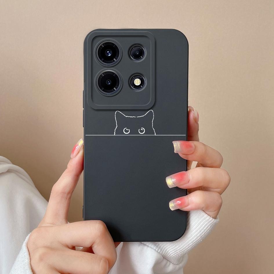 Phone Case For Infinix Smart 7 Plus Note 30 4G 5G Hot 30 Itel S23+ P40+ Tecno Spark 10 Pro Cover Cute Cat Matte Soft Liquid Silicone Shockproof Bumper