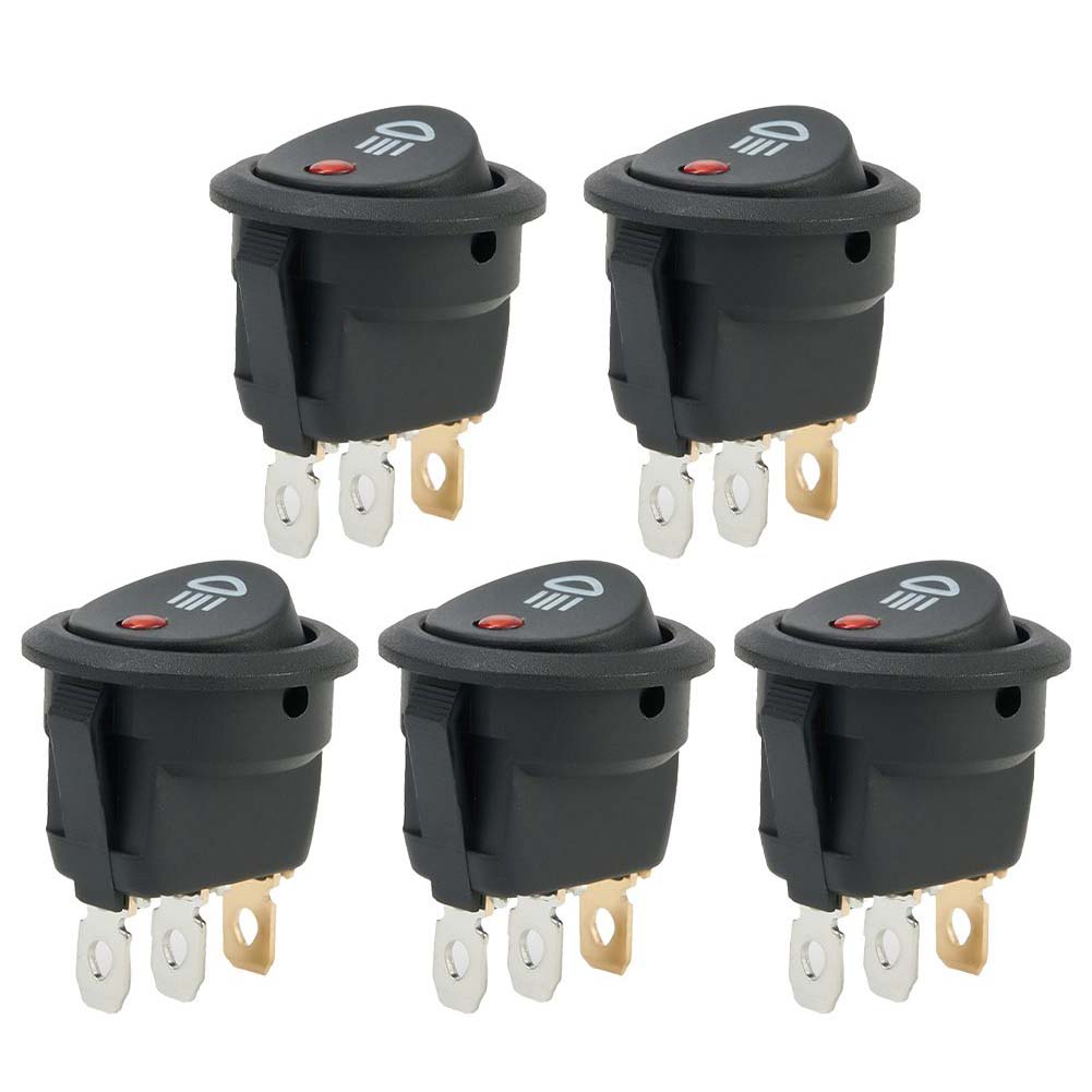5Pcs Black On-OFF Rocker Switch Set Round DC 12V 20A Red Led Fog Light Lamp Symbol Car Van Truck Boat Rocker SwitchSwitches Seat 3