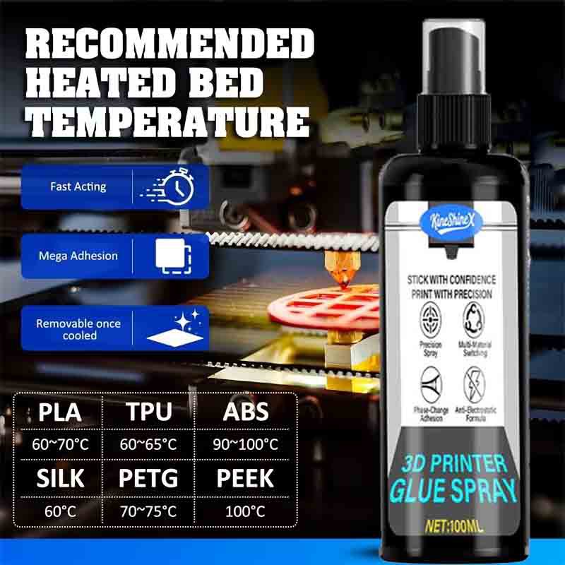 100/200ml Strong 3D Printer Adhesive Spray Suitable for PLA, ABS, PETG, TPU Filaments - Reduces Warping, Enhances Bed Adhesion
