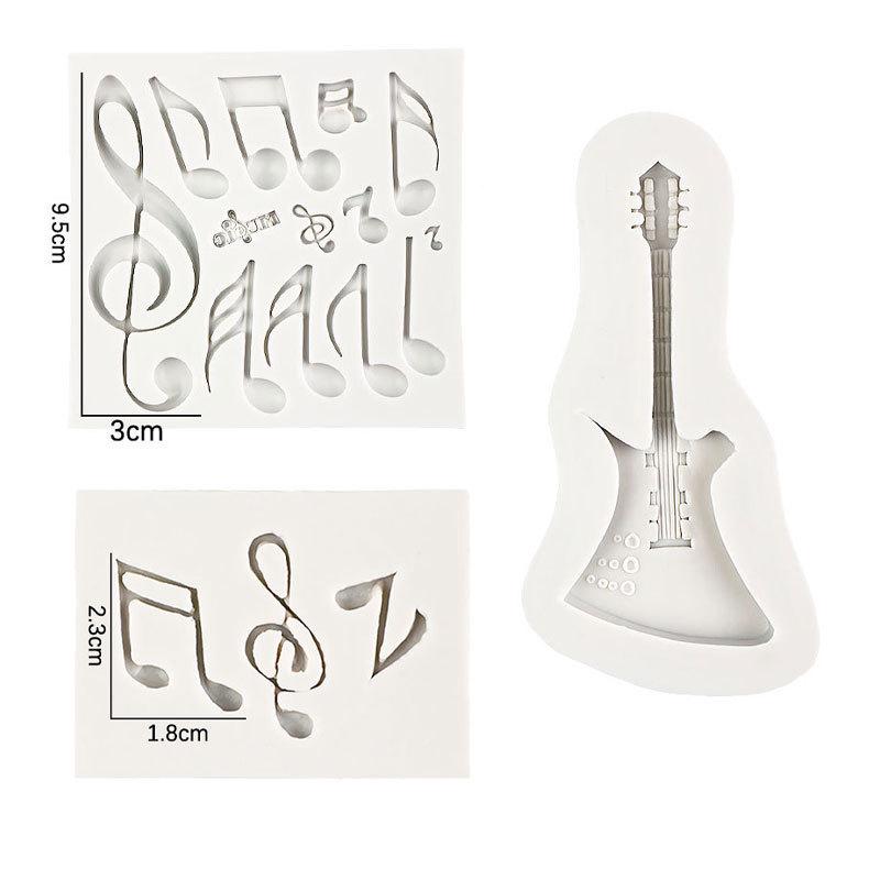 Music Theme Guitar & Notes Fondant Silicone Mold for Cake and Chocolate Decoration