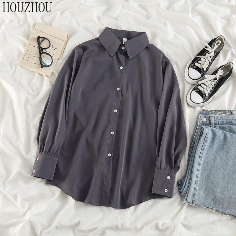 HOUZHOU шифоновая рубашка женские классические ретро корейские офисные женские элегантные повседневные топы большого размера