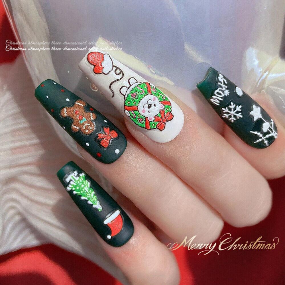 Рождественский милый мультфильм Пингвин Белл Рождественский человек Снежинка 3D наклейки для ногтей