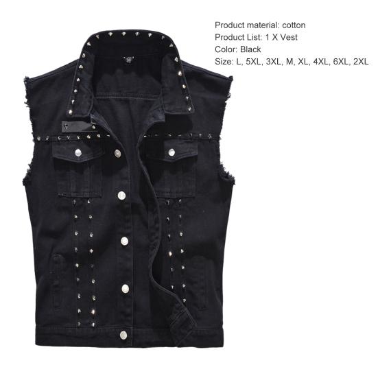 Мужской жилет, однобортный однобортный тонкий жилет с отложным воротником и заклепками без рукавов, уличная одежда