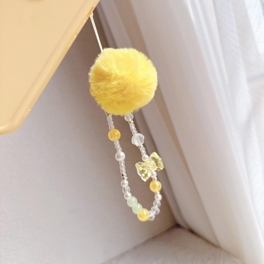 Hair Ball Mobile Phone Chain Sweet Girl Cellphone Pendant Beaded Phone Straps  Bag Pendant