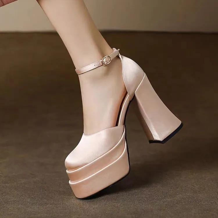 Fashion Mary Jane Shoes Women 2024 New Spring Autumn Thick Heels High Heels Waterproof Platform Hollow Luxury Brand Women's Shoes Pumps