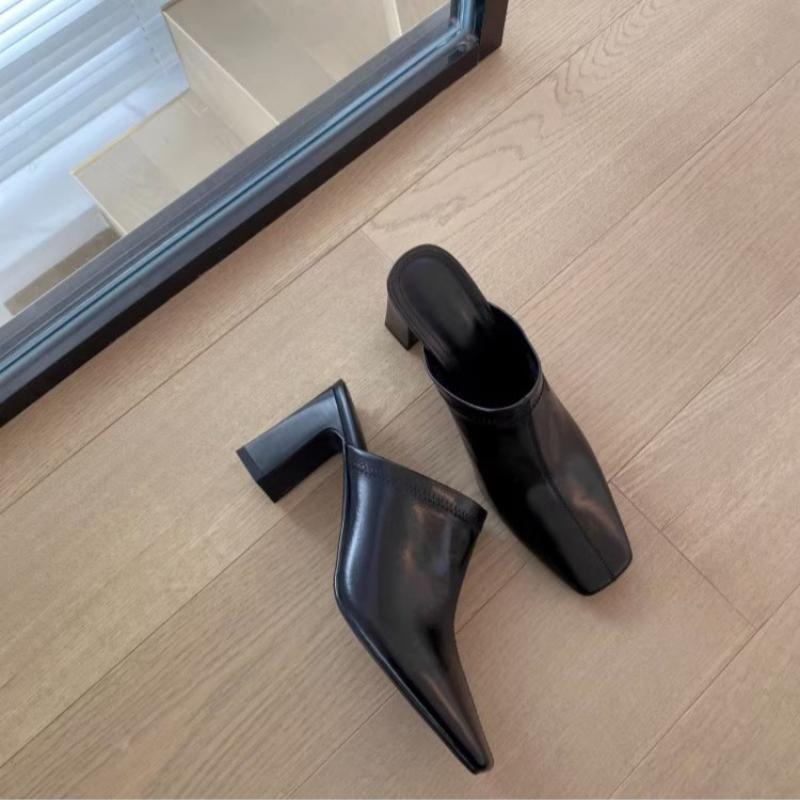 Модные полутапочки Baotou 2024 года для женской верхней одежды с толстым каблуком, новые модные туфли на высоком каблуке, универсальные ленивые тапочки без каблука для женщин