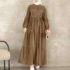 Women Casual Round Neck Long Sleeve Loose Lace Patchwork Long Dress