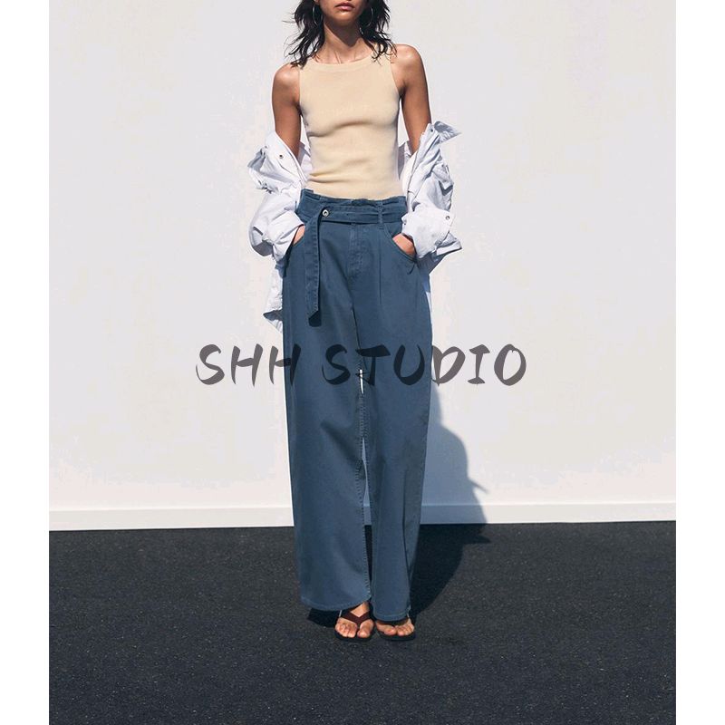 Spring and Summer Women's Clothing Ins Style Silm All-Matching Wide Shoulder Strap Round Neck Minimalist Pure Color Knitting Tops 3519018