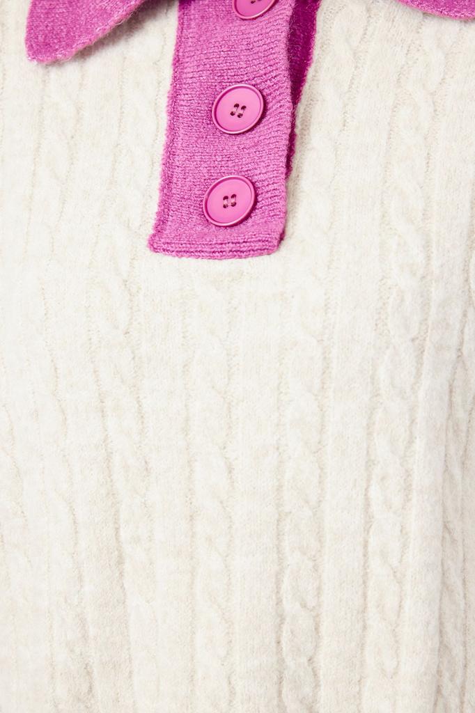 Women's Fashion Stylish Sweater Stone Soft Textured Polo Neck Color Blocked Knitwear Sweater