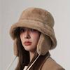 Detachable Ear Flap Hat Fuzzy Bucket Hat For Women Classic Solid Color Warm Basin Hat Lightweight Coldproof Fisherman Cap Autumn & Winter