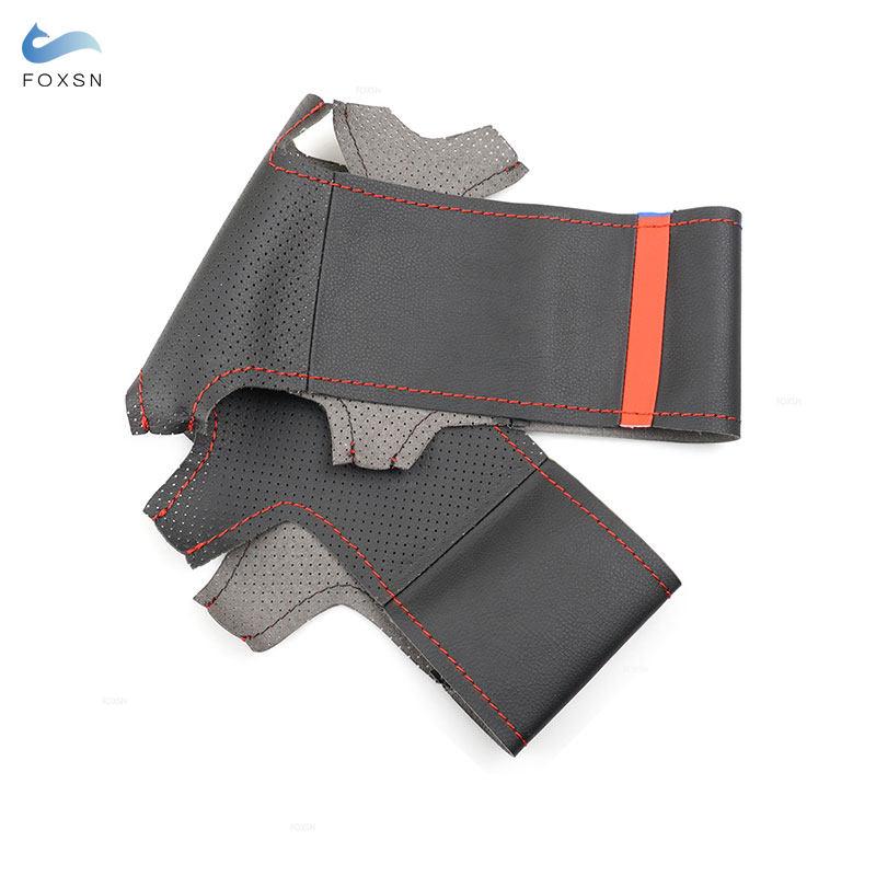 For Toyota Prius 20 XW20 2004 2005 2006 2007 2008 2009 Hand-stitched Car Steering Wheel Cover Trim Black Leather with Red