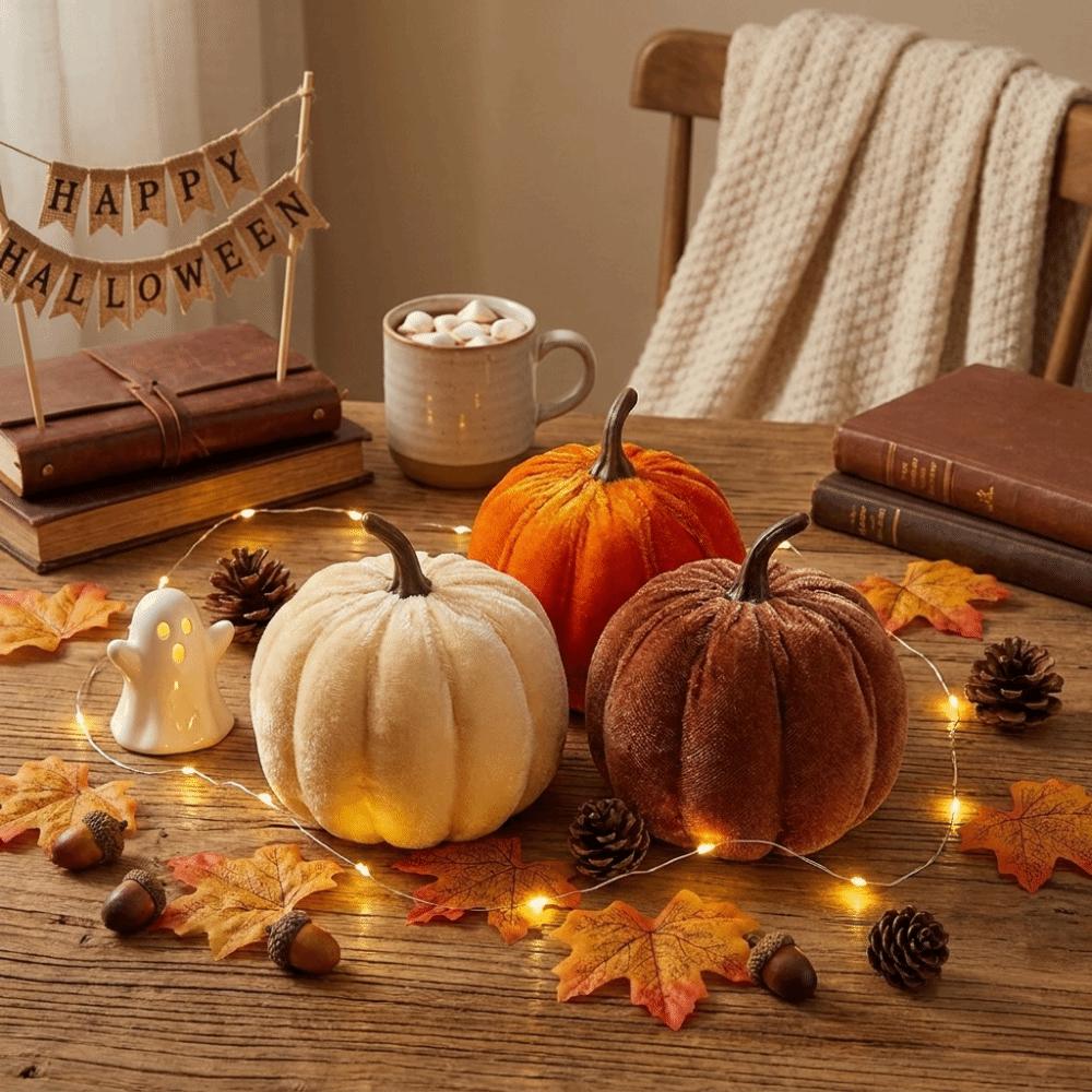Soft Flocked Faux Pumpkin Tabletop Decor Halloween Artificial Decoration Thanksgiving Decor