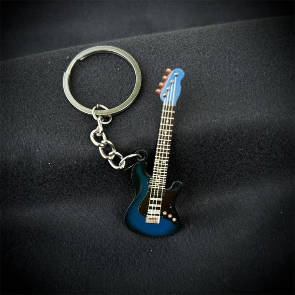 Hip Hop Guitar Key Chain Colorful Musical Instrument Keychain Guitar Keyring Man Women