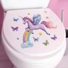 Playful Unicorn and Butterflies Hand Painted Toilet Sticker Waterproof Self-Adhesive Removable Decal for Bathroom WC Home Decor