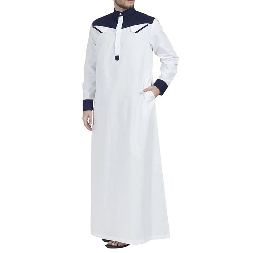 Cool and Handsome Menswear Men's Saudi Arabic Long Sleeve Robe Ramadan Muslim Dress Middle Islamic Clothing