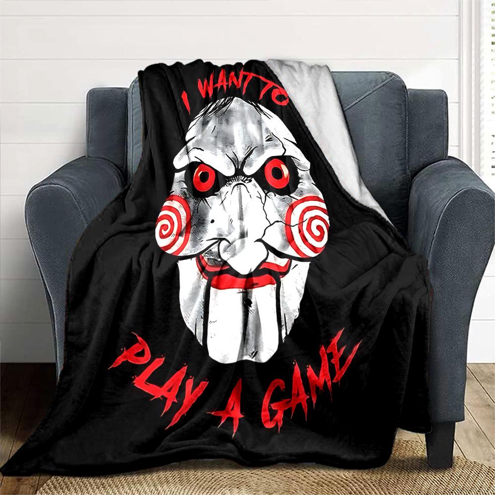 Jigsaw Horror Game Flannel Blanket Super Soft Warm Cozy Blanket For Sofa Bed Office Travel Allseason Home Decor Gift