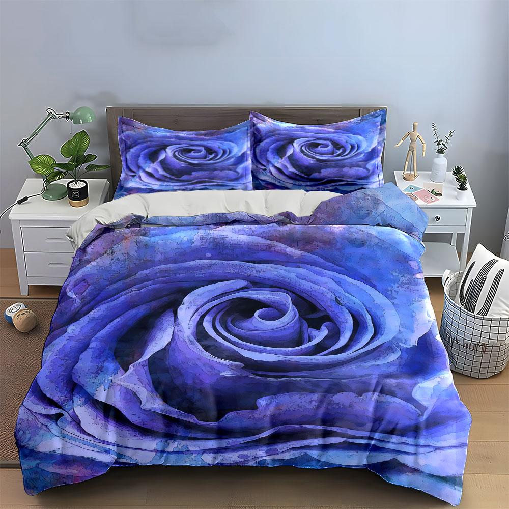 Blue Rose Print Bedding Set Bedding Duvet Cover Set Duvet Cover Pillowcases (1 * Duvet Cover 2 * Pillowcases, without duvet insert)