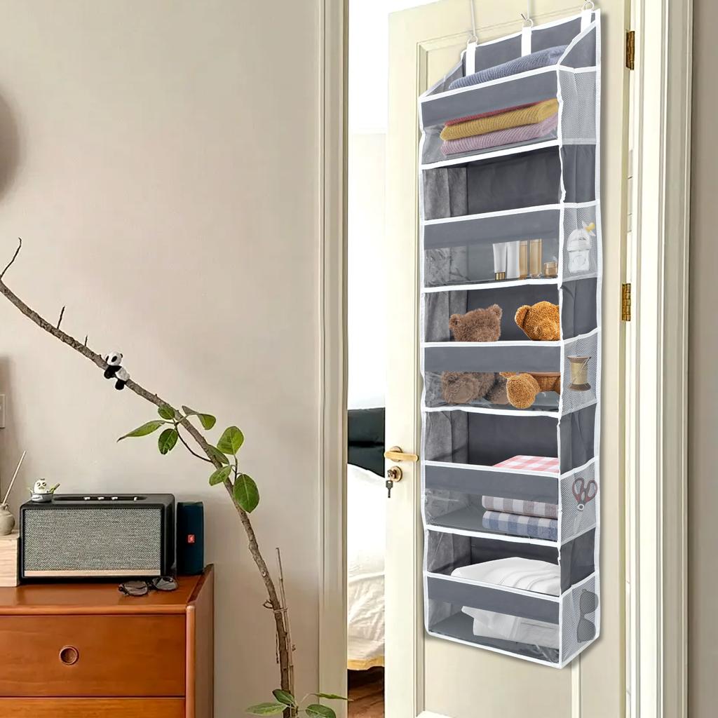 Over The Door Hanging Organizer with 5 Large Pockets and 10 Side Mesh Pockets for Bathroom and Bedroom Back of Door Organizers